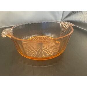 Vintage Pink Depression Glass Nut/ Candy Bowl With Handles- Starburst design